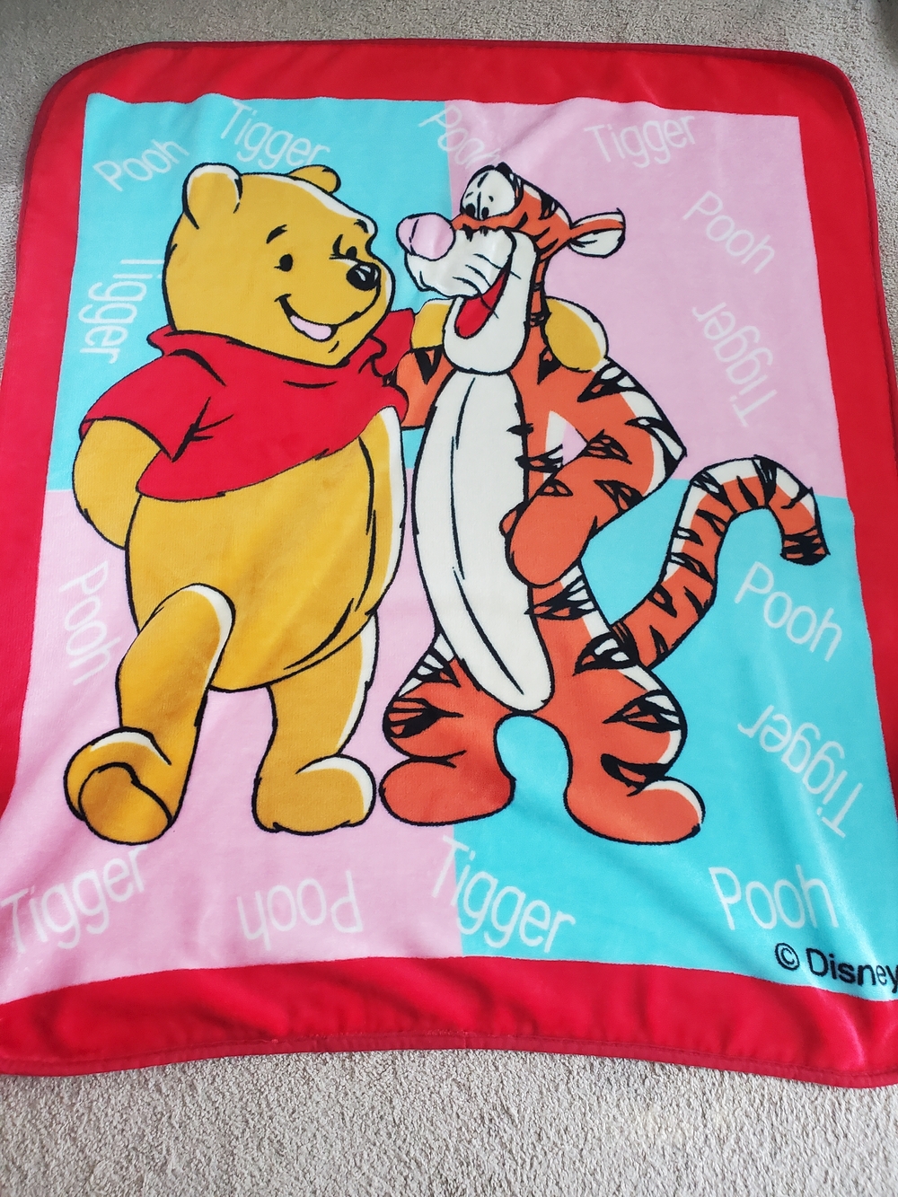 Disney Winnie the Pooh & Tigger Plush Throw Blanket - Pink/Red/Blue